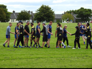St Senan’s and Galway Rapparees shake hands after their match.