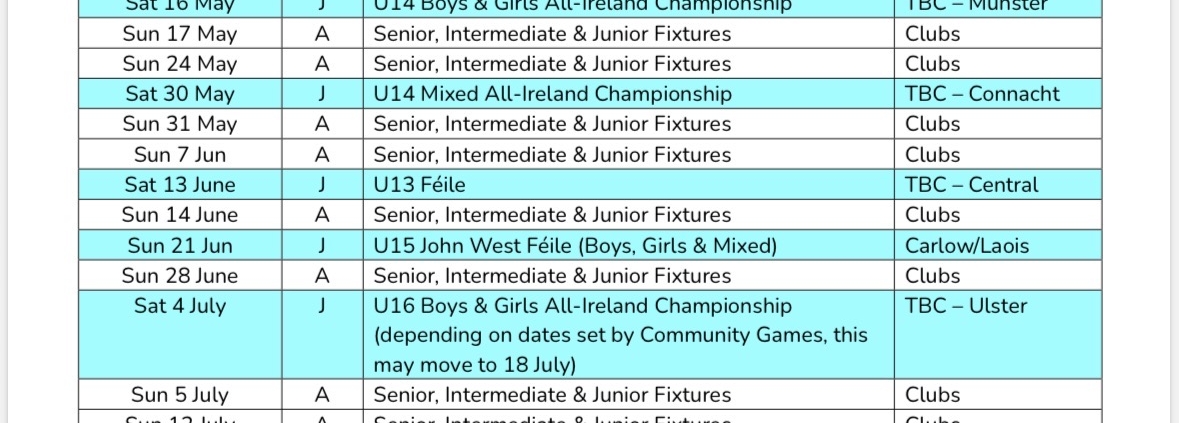 2026 GAA Rounders Master Calendar