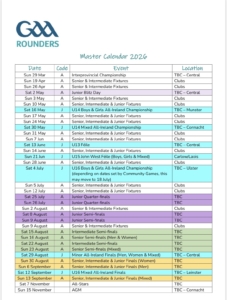 2026 GAA Rounders Master Calendar